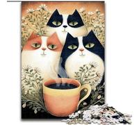 Puzzles pour Adolescents 1000 Puzzles Trois Chats Buvant du café, activité familiale, décoration d'intérieur Unique et Cadeaux pour Les 14 Ans et Plus (Taille 50x75cm)