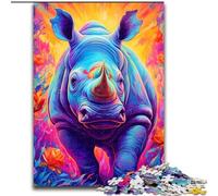 Puzzles pour Adolescents 1000 Rhinocéros néon, à partir de 14 Ans, Jeux éducatifs à Domicile, Jouets à Faire soi-même, œuvres d'art, Cadeau (Taille 50x75cm)