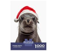 Puzzles pour Adolescents 1000 Seal with Santa Hat Puzzle Adulte Casse-tête Jeu De Vitesse Manuelle pour Anniversaire, Noël 38x26cm/1000pcs