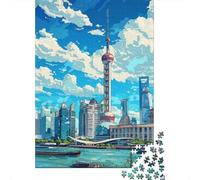 Puzzles pour Adolescents 1000 Shanghai Skyline with Oriental Pearl Tower Puzzle Adulte Casse-tête Jeu De Vitesse Manuelle pour Anniversaire, Noël 52x38cm/1000pcs