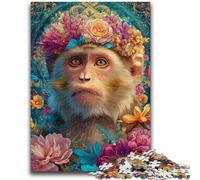 Puzzles pour Adolescents 1000 Singes Fleuris Jeu Stimulant et Jeu Familial Décoration Murale Cadeaux d'anniversaire et de Noël Uniques 26x38cm