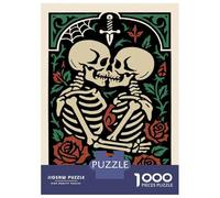Puzzles pour Adolescents 1000 Skeletal Embrace Amidst Roses and Thorns Puzzles pour Adultes, Jouets À Monter Soi-même, Cadeau d'anniversaire Idéal pour Toute La Famille 70x50cm/1000pcs