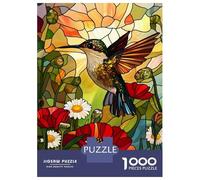 Puzzles pour Adolescents 1000 Stained Glass Hummingbird Puzzle Adulte Casse-tête Jeu De Vitesse Manuelle pour Anniversaire, Noël 38x26cm/1000pcs