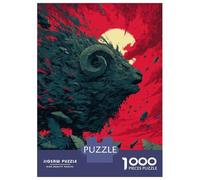 Puzzles pour Adolescents 1000 Stylized Ram Illustration with Red Background Puzzles pour Adultes, Jeux De Réflexion, Cadeaux pour Femmes, Cadeaux d'anniversaire Uniques 70x50cm/1000pcs