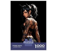 Puzzles pour Adolescents 1000 Tattooed Woman with Ponytail on Black Puzzle Jeux Amusants Décoration Parfaite Offre Cadeau pour Toute La Famille 38x26cm/1000pcs