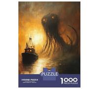 Puzzles pour Adolescents 1000 Thalassophobia Fishing Boat and Sea Monster Painting Puzzles pour Adultes Jeu Manuel Anti-Stress Stimule Le Cerveau 38x26cm/1000pcs