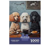 Puzzles pour Adolescents 1000 Three Poodles at The Cafe Puzzles pour Adultes Jeu Manuel D'assemblage De Motifs Offre Spéciale pour Toute La Famille 52x38cm/1000pcs