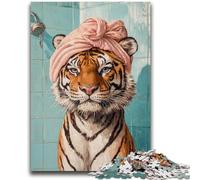 Puzzles pour Adolescents 1000 Tigre dans la Salle de Bain Jouets éducatifs Jeux Anti-Stress Convient pour la décoration de Bureau 26x38cm