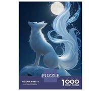 Puzzles pour Adolescents 1000 White Fox Under Moonlight Puzzle Jeux Amusants Décoration Parfaite Offre Cadeau pour Toute La Famille 38x26cm/1000pcs