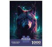 Puzzles pour Adolescents 1000 Wolf Water Neon Artwork Puzzle Adulte Casse-tête Jeu De Vitesse Manuelle pour Anniversaire, Noël 70x50cm/1000pcs