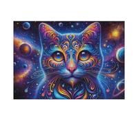 Puzzles pour Adolescents 1000pcs(38x26cm) Cosmic Cat Art Print Puzzles pour Adolescents, Jouets Anti-Stress, Une Œuvre d'art, Activités Amusantes À La Maison, 1000pcs(38x26cm)