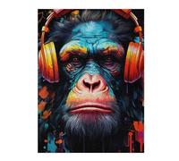 Puzzles pour Adolescents 1000pcs(52x38cm) Chimpanzee Headphones Music Art Print Jeu De Puzzle Casse-tête, Jeu Stimulant pour Passer Le Temps À La Maison, Cadeaux 1000pcs(52x38cm)