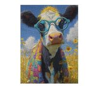 Puzzles pour Adolescents 1000pcs(52x38cm) Cow with Glasses in Flower Field-1 Puzzles pour Adultes, Jeu De Réflexion, Anti-Stress, Activités Amusantes À Faire À La Maison, 1000pcs(52x38cm)
