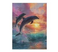 Puzzles pour Adolescents 1000pcs(52x38cm) Dolphins Leaping at Sunset -1 Puzzles pour Adultes, Jouets, Décoration Murale, Cadeaux pour La Maison, pour Les Amis Et La Famille 1000pcs(52x38cm)