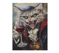Puzzles pour Adolescents 1000pcs(52x38cm) Dracula Cat with Wine Glass Puzzles pour Adultes Jeux De Société Cadeaux pour Femmes Cadeaux Anti-Stress 1000pcs(52x38cm)