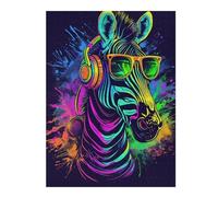 Puzzles pour Adolescents 1000pcs(52x38cm) Neon Zebra Headphones Sunglasses Art Print Puzzle Familial, Jeu, Décoration Murale, Cadeaux Uniques d'anniversaire Et De Noël 1000pcs(52x38cm)