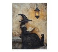 Puzzles pour Adolescents 1000pcs(52x38cm) Puzzles pour Adultes Witch Reading Book with Black Cat-1 Jeux De Détente Cadeau d'anniversaire Cadeaux d'anniversaire Uniques 1000pcs(52x38cm)