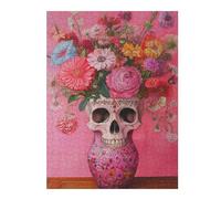 Puzzles pour Adolescents 1000pcs(52x38cm) Puzzles Skull Vase with Flowers Art Print Puzzles pour Adultes Jeux Relaxants Assemblage De Motifs pour Anniversaire, Noël 1000pcs(52x38cm)
