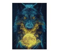 Puzzles pour Adolescents 1000pcs(52x38cm) Puzzles Wolf Holding Moon Poster Puzzles pour Adultes Jeux Relaxants Assemblage De Motifs pour Anniversaire, Noël 1000pcs(52x38cm)