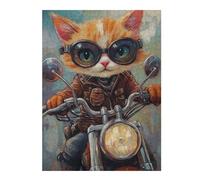 Puzzles pour Adolescents 1000pcs(52x38cm) Rider Cat Biker Style -1 Puzzles pour Adultes Jeux De Société Cadeaux pour Femmes Cadeaux Anti-Stress 1000pcs(52x38cm)