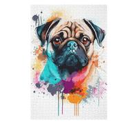 Puzzles pour Adolescents 1000pcs(75x50cm) Cute Watercolor Pug Art Puzzles pour Adolescents, Jouets Anti-Stress, Une Œuvre d'art, Activités Amusantes À La Maison, 1000pcs(75x50cm)