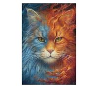 Puzzles pour Adolescents 1000pcs(75x50cm) Flame and Ice Fantasy Cat Art Print Jeu De Puzzle Casse-tête, Jeu Stimulant pour Passer Le Temps À La Maison, Cadeaux 1000pcs(75x50cm)