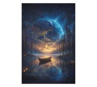 Puzzles pour Adolescents 1000pcs(75x50cm) Galactic Serenity Boat on Reflective Lake Puzzles pour Adultes, Jeu De Réflexion, Anti-Stress, Activités Amusantes À Faire À La Maison, 1000pcs(75x50cm)