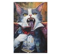 Puzzles pour Adolescents 1000pcs(75x50cm) Puzzles Dracula Cat with Wine Glass Puzzles pour Adultes Jeux Relaxants Assemblage De Motifs pour Anniversaire, Noël 1000pcs(75x50cm)