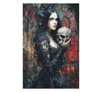 Puzzles pour Adolescents 1000pcs(75x50cm) Puzzles Gothic Woman Holding Skull Painting Puzzles pour Adultes Jeux Relaxants Assemblage De Motifs pour Anniversaire, Noël 1000pcs(75x50cm)