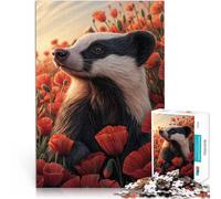 Puzzles pour Adolescents 2000 pièces Blaireau dans Un Champ de Coquelicots Impossible Offrir en Cadeau à Toute la Famille 70x100cm