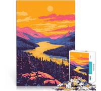 Puzzles pour Adolescents 2000 pièces Coucher de Soleil sur Une rivière avec Un synthwave rétro Défi Difficile Idées Cadeaux 70x100cm