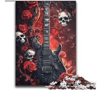 Puzzles pour Adolescents 2000 pièces Crâne Rose Guitare Aide Le Cerveau à exercer Jouets addictifs pour cultiver la Patience Superbe Cadeau 70x100cm