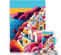 Puzzles pour Adolescents 2000 pièces Résumé du Village de l'île Grecque de Santorin Jeux Amusants Décoration Parfaite 70x100cm