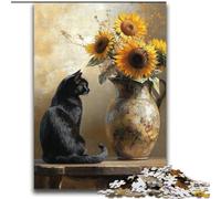 Puzzles pour Adolescents 2000 pièces Tournesol et Chat Noir Jouets éducatifs pour l'apprentissage Jeux familiaux Jeu éducatif pour Anniversaire, Noël 70x100cm
