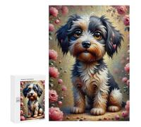 Puzzles Pour Adolescents 300 PCS A Scruffy, Wide-eyed Cartoon Dog with A Huge Shiny Black Nose And Messy Black-and-white Fu Puzzles Pour Adolescents - Jeu Familial - Décoration Murale - Interaction Pa