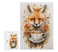 Puzzles pour Adolescents 300 PCS Art Fox and A Cup of Tea Puzzles, Jeux Relaxants, Décoration Intérieure, Cadeaux Et Idées Cadeaux Uniques pour Un Anniversaire 300 PCS