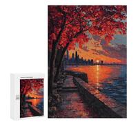 Puzzles pour Adolescents 300 PCS Autumn Sunset Cityscape Puzzles pour Adultes Assemblage De Modèles De Puzzles Défi À Réaliser Soirée Jeux Et Divertissement en Famille 300 PCS