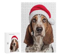 Puzzles pour Adolescents 300 PCS Basset Hound Dog with Santa Hat Puzzles pour Adolescents, Jouets Anti-Stress, Décoration Murale, Cadeaux d'anniversaire Et De Noël Uniques 300 PCS