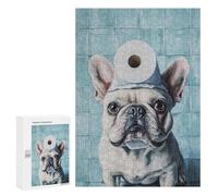 Puzzles pour Adolescents 300 PCS Bathroom Frenchie with Toilet Paper Hat Puzzles pour Adultes Assemblage De Modèles De Puzzles Défi À Réaliser Soirée Jeux Et Divertissement en Famille 300 PCS