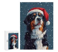 Puzzles pour Adolescents 300 PCS Bernese Mountain Dog in Santa Hat Christmas Dog Wall Art Puzzles pour Adultes Jouets Anti-Stress pour S'amuser en Famille Interaction Parent-Enfant 300 PCS