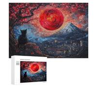 Puzzles pour Adolescents 300 PCS Black Cat & Red Sun Puzzles pour Adultes Jeux Relaxants, Amusants Et Humoristiques, Stimulants À Compléter 300 PCS