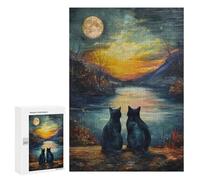 Puzzles pour Adolescents 300 PCS Black Cats Moon Casse-têtes pour Adultes Jeu De Réflexion Assemblage De Motifs Interaction Parent-Enfant 300 PCS