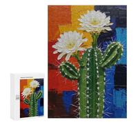Puzzles pour Adolescents 300 PCS Blooming Cactus Painting with Colorful Background Puzzles pour Adultes - Jeu Manuel Anti-Stress - Cadeaux Uniques pour Anniversaire Et Noël 300 PCS