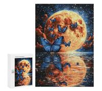 Puzzles pour Adolescents 300 PCS Blue Butterflies Moonlit Reflections Puzzles pour Adultes Activités Familiales Interaction Parent-Enfant Jeu Au Design Élégant 300 PCS