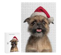 Puzzles pour Adolescents 300 PCS Brussels Griffon Dog with Santa Hat Puzzles pour Adultes Jeux De Société en Famille Améliorer La Mémoire Cadeaux d'anniversaire Uniques 300 PCS