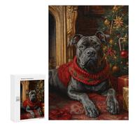 Puzzles pour Adolescents 300 PCS Cane Corso in Festive Red Dog Christmas Portrait with Red Scarf Puzzles pour Adultes Jeux De Société en Famille Améliorer La Mémoire Cadeaux d'anniversaire Uniques 30
