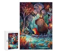Puzzles pour Adolescents 300 PCS Capybara and Axolotl in Rainy Forest Puzzles pour Adultes - Jeu Manuel Anti-Stress - Cadeaux Uniques pour Anniversaire Et Noël 300 PCS