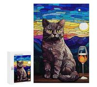 Puzzles pour Adolescents 300 PCS Cat Sit Down and 1 Glass Puzzles pour Adultes - Jeu Manuel Anti-Stress - Cadeaux Uniques pour Anniversaire Et Noël 300 PCS