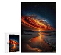 Puzzles pour Adolescents 300 PCS Celestial Firestorm at Sunset - Cosmic Galaxy Over Ocean Puzzles pour Adultes Jeux Familiaux pour S'amuser en Famille Offrez des Cadeaux pour Toute La Famille 300 PCS