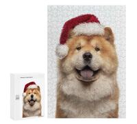 Puzzles pour Adolescents 300 PCS Chow Chow Dog with Santa Hat Puzzles pour Adultes Jeu Familial Décoration Parfaite Difficile À Compléter 300 PCS